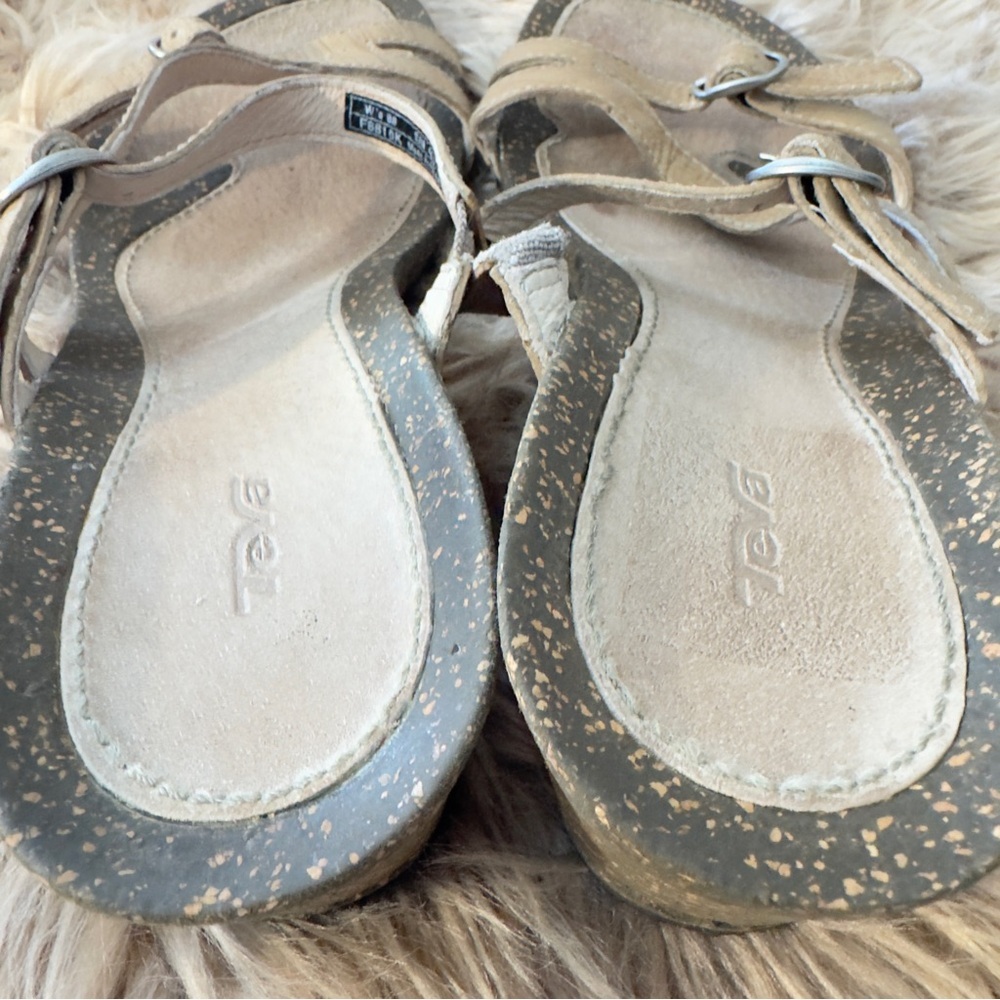 Teva Brown leather Strappy Wedge Sandals, slip on, women’s 8​ - Picture 9 of 12